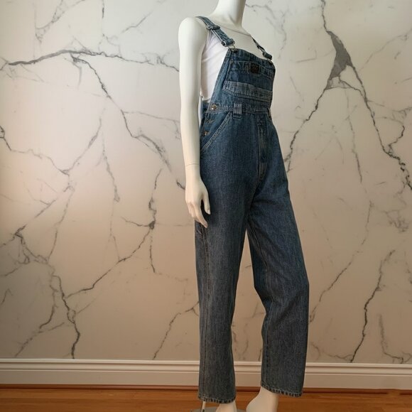 Denim Vintage Mr. Jump Women’s Overall Straight Leg Side Buttons Jeans Jumpsuit - Picture 3 of 9